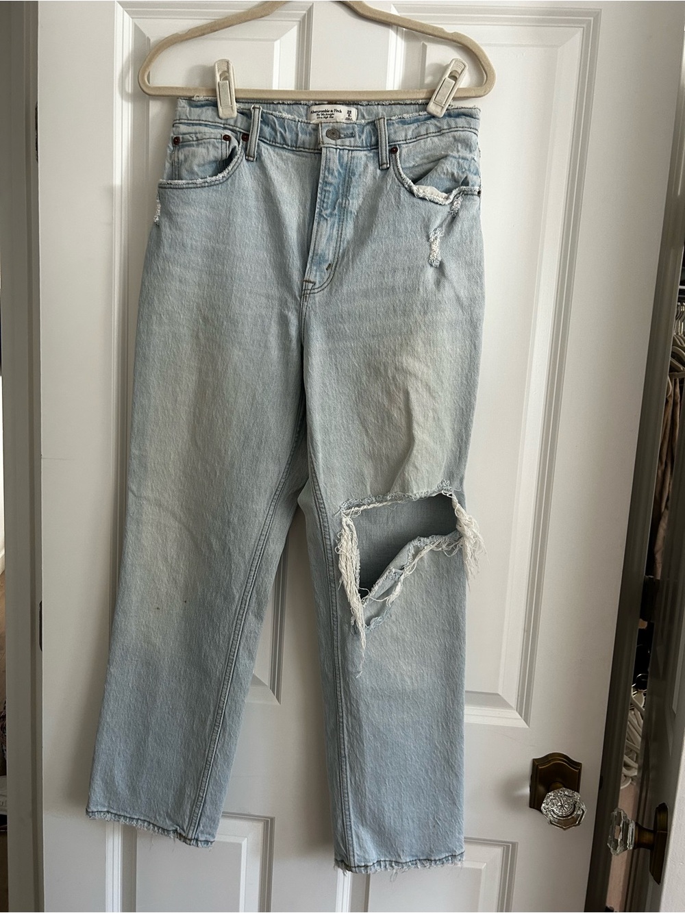 Abercrombie & Fitch Light Blue Boyfriend Jeans with Distressed Knee